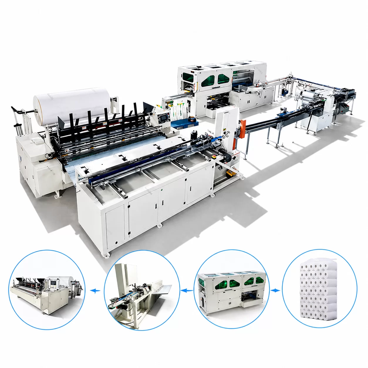 2200 Automatic Toilet Paper Rewinding, Cutting and 2/4/6-Roll Packing Line